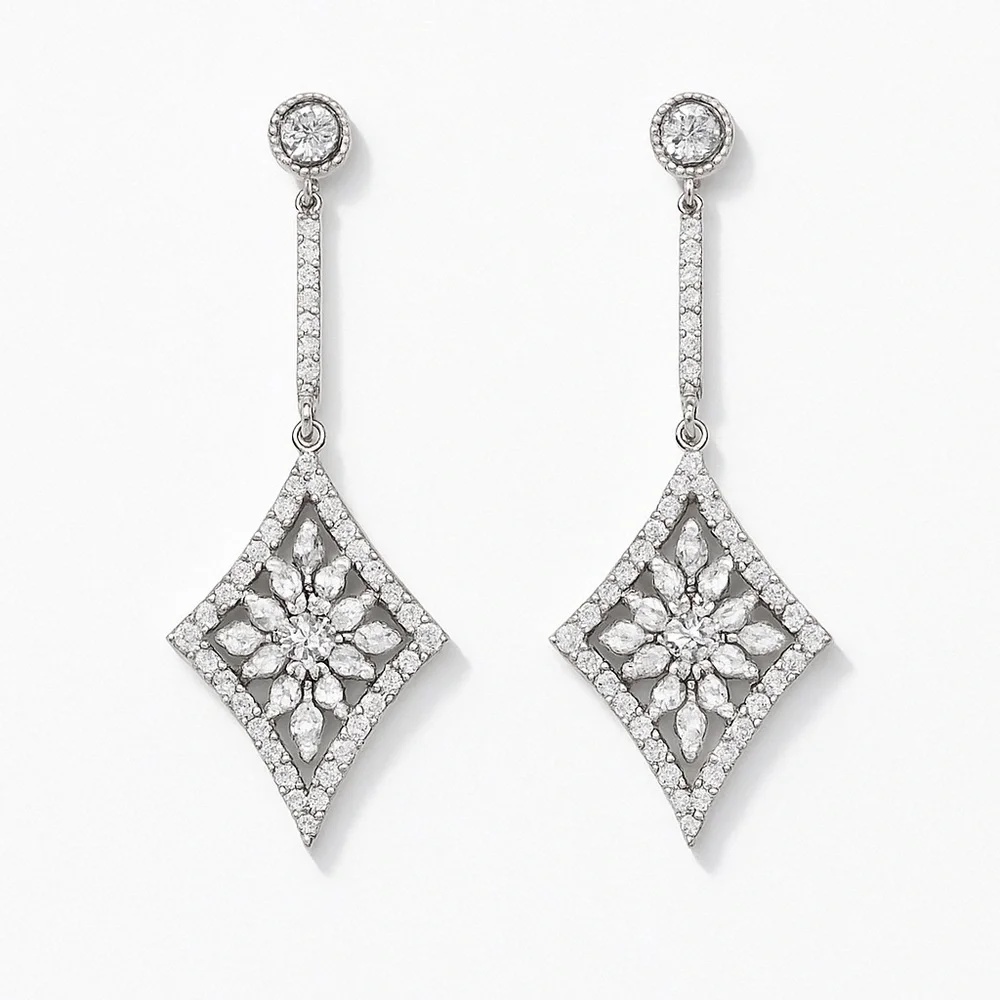 ⚜️ Classic Silver Crystal Drop Earrings - Picture 1 of 7